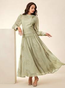 Anewsta Elegant Embroidered Beaded Dress With Waist Cinching And Flared Skirt - Green - View 6