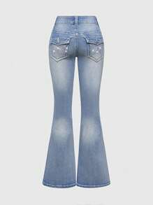 ROMWE J-Fashion Y2K 低腰复古水晶刺绣蝴蝶牛仔裤