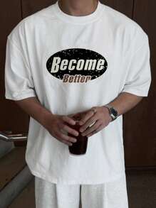 DAZY Herren weiß T-Shirt mit Rundhalsausschnitt und Buchstaben-Muster, Kurzarm für den Sommer, Grafik-Tees - Weiss - Übersicht 3