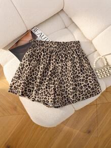 Lalippa Plus Size Women Leopard Print Elastic Waist Casual Versatile Shorts
