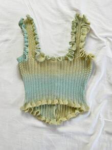 Soleia 女士休闲度假西部海滩婚礼宾客服装返校毕业早午餐圣帕特里克节春假复活节音乐节优雅波西米亚风热带优雅办公室工作褶边纽扣装饰渐变针织毛衣上衣 - 藍色 - 查看 2