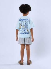 SUMWON Social Club Summer T-Shirt With Lemonade Print Kids Casual Vacation Beach Short Sleeve Streetwear Tee - Blue - View 2