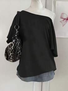 SHEIN EMERY ROSE CURVE 加大码 DM29 桑蚕丝单层被套，黑色带白色图案印花，96