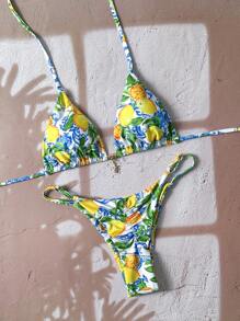 Elavelle Springbreak Women's Random Print Spaghetti Strap Sexy Bikini Sets, Summer Beachwear Outfits - Multicolor - View 2