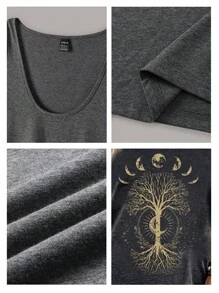 SHEIN LUNE 曼陀罗星月树复古图案，塔罗牌神秘主义灵感休闲简约无袖连衣裙，适合夏季假期、音乐节、海滩，波西米亚风夏季连衣裙，女士夏季休闲连衣裙，女士吊带连衣裙，女士度假连衣裙，生命之树连衣裙，适合外出穿着，时尚休闲连衣裙 - 深灰色 - 查看 5
