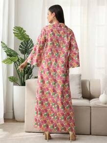 Al Najma 花卉印花 Polo 领喇叭袖中长连衣裙 - 黃色 - 查看 4