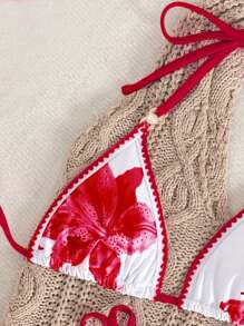 Swim Mod 夏季海滩派对女士时尚度假多色印花吊带背心露背上衣和可爱花卉短裤比基尼套装 - 彩色 - 查看 4