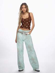 MISSGUIDED Top con detalles de cristal y strass, de escote de pico, sin mangas, de punto acanalado para verano, fiestas y festivales