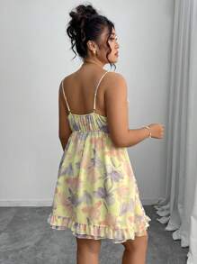 INAWLY Robe courte d'été en mousseline de soie à imprimé floral avec fines bretelles pour femmes grandes tailles - Multicolore - Voir 2