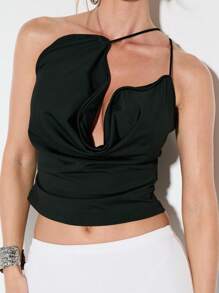 KIZN Structured Halter Corset Tank Crop Top Holiday Party Club Night Out Fashion Wire Boned Silhouette Evening Wear - Black - View 6