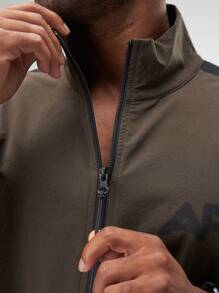 ARC Activewear Full Zip Sweater Jacket Performance Top Gym Workout Long Sleeve Track Suit - Brown - View 5