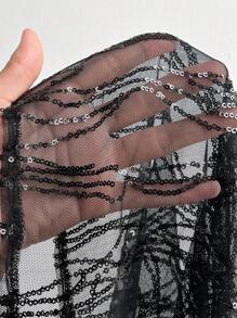 Viva Relle Große Größen Schulterfrei Sexy Kleid mit Pailletten, Netzstoff, Neckholder, taillierter Taille - Schwarz - Übersicht 7