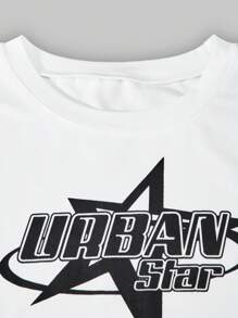 SHEIN ChillGRL 青少年女孩两件套休闲套装，星星和字母印花 T 恤和条纹阔腿裤，适合日常锻炼 - 灰色 - 查看 8