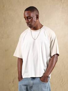 SUMWON Essential Raglan Short Sleeve T-Shirt Basic Everyday Cotton Blend Crewneck Summer Spring Casual Lounge Relaxed Fit - White - View 3