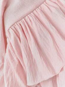 Elamini 米色褶皱高腰分层雪纺迷你裙，欧洲度假风格 - 粉色 - 查看 7