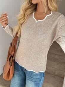 Easowa Women's Colorblock Sweater,Long Sleeve Tops In Fall/Winter - Khaki - View 1