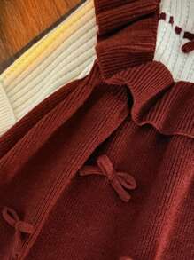 SHEIN Babygirl 撞色3D蝴蝶结装饰针织连衣裙，适合秋冬季 - 紅色 - 查看 5