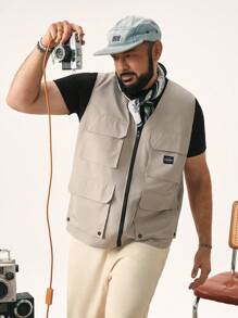 EASEVO Chaleco de montañismo tejido para hombre de talla grande, chaleco sin mangas de frente abierto adecuado para escalada y actividades al aire libre, chaleco de carga de moda sencilla de talla grande para salir, para otoño e invierno - Gris - Ver 1