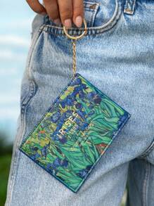 SHEIN Touch of Art 1个PU皮革鸢尾花印花卡包，可收纳硬币和现金，设有3个卡槽，配有可拆卸挂绳，方便挂在包包/衣服上，适合女性和学生，梵高风格，艺术气息，优雅，适合夏季、春季、海滩、度假等场合，可作包包挂饰。 - 彩色 - 查看 4