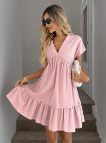 Easowa 女士短款休闲度假浪漫海滩粉色夏季连衣裙 - 粉色 - 查看 4