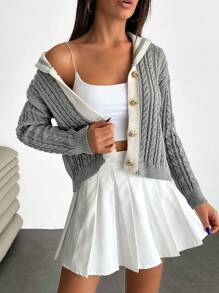EURMUSE Women Cable Knit Pattern Front Button Chunky Cardigan,Long Cardigans Woman,Petite Cardigans,Cardigans - Grey - View 4
