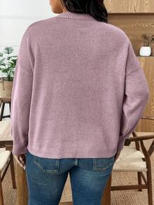 EMERY ROSE Damen Pullover in Großen Größen mit rundem Ausschnitt, Drop-Shoulder und Langarm, einfarbig, geeignet für Frühling und Herbst - Altrosa - Übersicht 2