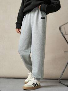 青少年男孩休闲舒适松紧腰宽松直筒纯色运动裤，适合学校、花园、海滩、生日、春季、夏季