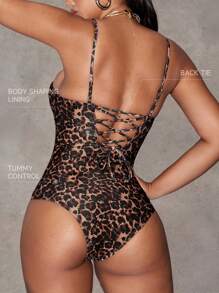 Shapewave Women's Leopard Pattern Sexy Wireless Zipper Front One-Piece Shapewear For Summer Beach Vacation - Multicolor - View 2