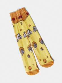 TOM & JERRY X SHEIN Letter And Cartoon Graphic Colorblock Carrot & Cheese Mid-Calf Socks - Multicolor - View 4