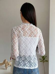 DAZY Mock Neck Lace Top Without Camisole Sheer Long Sleeve Women Tops,Fall Women Clothes - White - View 8