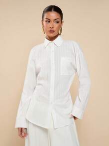 COSMINA Women Casual Office Commute Front Long Back Short Solid Color Blouse