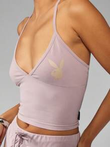 Missguided x Playboy Áo ba lỗ crop cami nhẹ cổ yếm Studio không tay mùa hè Athleisure - Màu tím - Xem 5