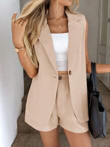 Easowa Women'S Single-Breasted Suit Vest And Shorts Set In Fall/Winter - Apricot - View 4