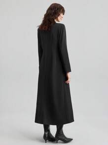 Ontre 2025 Women's Autumn Black Long Sleeve Extended Blazer,Chic Smart Office Wear,Minimalist Waist Cinched Lapel Collar,High-Quality Retro Business Casual - Black - View 4