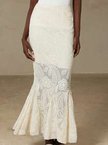 Aveloria Rosie 优雅时尚的法式设计女士腰裙，精致的 3D 刺绣细节，别致百搭 - 米色 - 查看 5