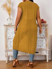 EMERY ROSE Áo len cardigan dài tay màu trơn cỡ lớn đa năng thường ngày - Màu vàng - Xem 2