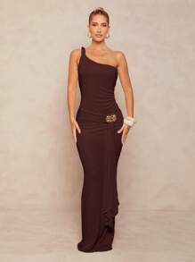 Lumalex 女式宽松束腰无袖连衣裙，搭配 A 字裙 - 咖啡 - 查看 5