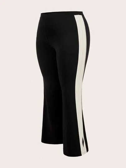 SHEIN BASICS Plus Size Color Block Knit Flared Casual Pants