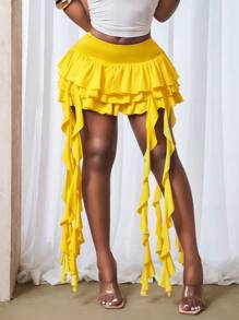 BamGleam 夏季新款半身裙百褶蓬蓬裙配水母带简约时尚休闲裙适合日常穿着