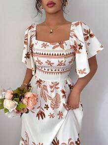 Modelyn Đầm midi tay ngắn in kỹ thuật số cạp chun eo cho nữ - Nhiều màu - Xem 1