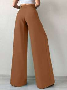 EURMUSE Solid Wide Leg Suit Pants - Camel - View 2