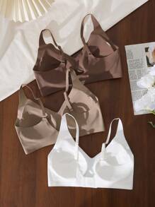 3pcs/Set Women Seamless Wireless Comfort Bra, Minimalist Solid Color