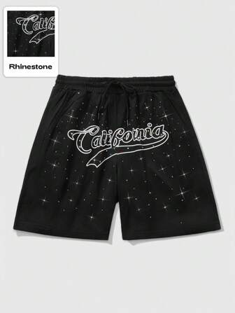 Street Life Men's Black Casual Shorts With Street Chic American Style Sparkling Letter Printed