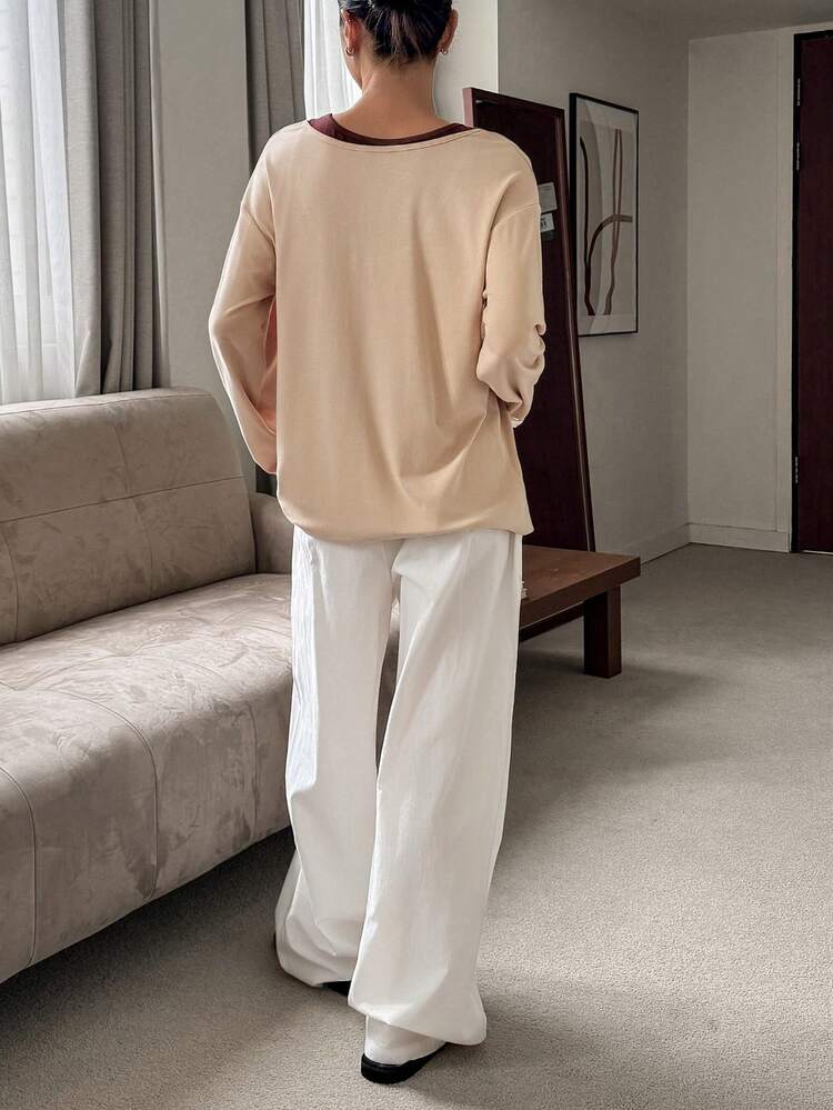3pcs Minimalist Solid Color Vest, Loose Tunic And Long Pants Loungewear Set For Women, Fall Clothes Pajama