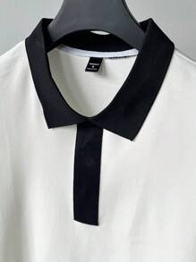 Manfinity EMRG 男士撞色边饰休闲百搭短袖 T 恤，夏季男士男士翻领衬衫 - 白色 - 查看 5