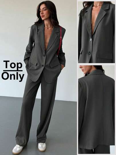 Aloruh Young Ladies Simple Commuting Textured Oversized Gray Long Sleeve Loose Blazer In Fall/Winter