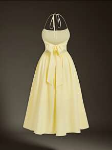 SHEIN MOD Vestido largo con volantes y lazo en la espalda descubierta, talla grande, color amarillo - Amarillo - Ver 5