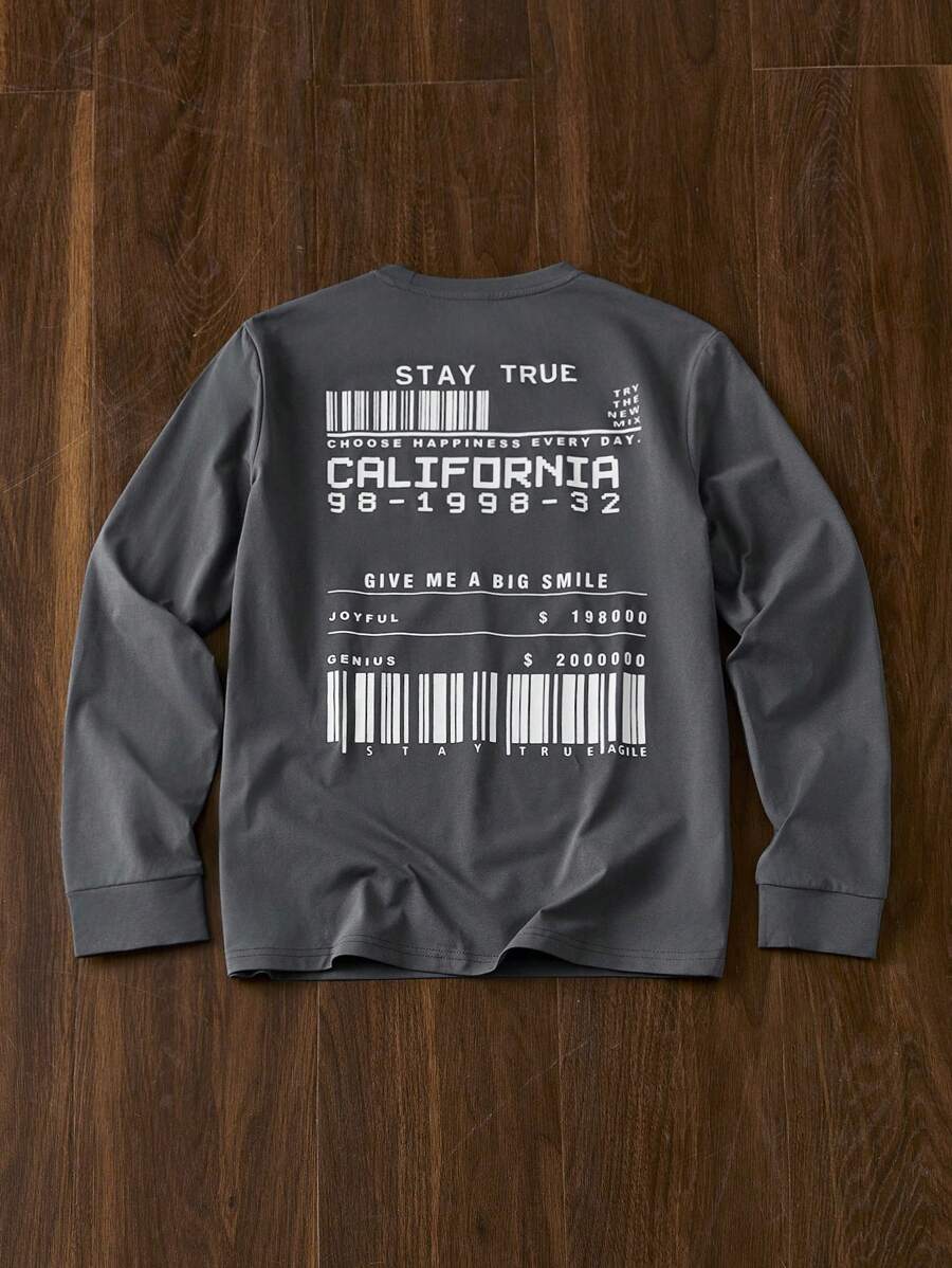 Manfinity VCAY Herr T-shirt med långärmad bokstavstryck, höst - Grå - Visa 1