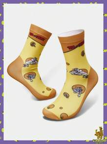 TOM & JERRY X SHEIN Letter And Cartoon Graphic Colorblock Carrot & Cheese Mid-Calf Socks - Multicolor - View 2