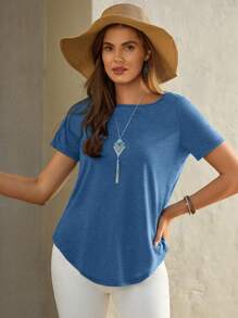 EMERY ROSE Camiseta unicolor bajo curvo - Agua verde azul - Ver 4